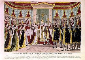 Kardinal Joseph Fesch (1763-1839) segnet die Ehe von Napoleon Bonaparte I (1769-1821) und Marie-Louise de Habsbourg-Lorraine in der Kapelle des Louvre, 2. April 1810 von French School