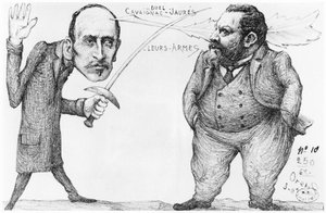 Karikatur eines Duells zwischen Godefroi Cavaignac und Jean Jaures, 1898 von French School