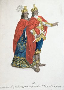 Karnevalskostüme, die den Inka-König und die Inka-Königin darstellen, späte achtzehnte Jahrhundert von French School