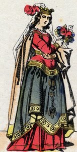 Karolingische Dynastie: Porträt von Hildegard von Vintzgau (ca. 758-783), Ehefrau von Karl dem Großen (Carolus Magnus, 742-814). Epinal-Bild aus dem späten 19. Jahrhundert. Private Sammlung von French School