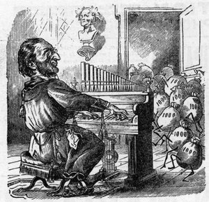 Karikatur des deutschen Komponisten Richard Wagner (1813-1883) von French School