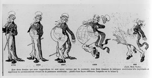 Karikatur, die die Landakquisitionen der Vereinigten Staaten von Amerika kommentiert, Illustration aus Le Rire, 4. März 1895 von French School