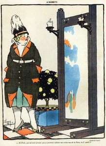 Karikatur einer deutschen Dame, die enttäuscht ist, ihre neuen Kleider nicht in Paris in der Rue de la Paix kaufen zu können, aus der April-Ausgabe von La Baionette, 29. März 1917