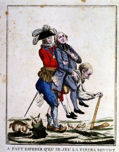 Karikatur über Steuern vor der Revolution: Klerus und Adel leben auf dem Rücken des Dritten Standes, um 1789 von French School