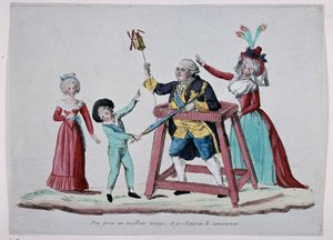 Karikatur der königlichen Familie (Louis XVI. und Marie Antoinette mit ihren Kindern) während der Französischen Revolution, um 1790 - Musée Carnavalet von French School
