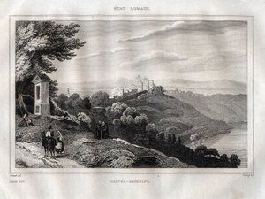Castel Gandolfo - Gravur aus „Picturesque Italy“ von M. de Norvins, Ch. Nodier 1834-1836
