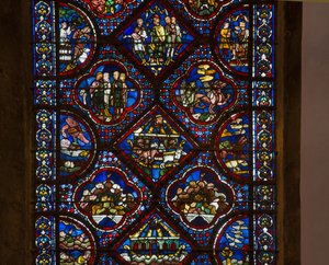 Kathedrale von Chartres, Buntglas: Leben von Noah, Detail (Mitte)