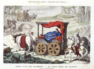 Wagen eines faulen Königs und Wagen eines Bauern - aus „Paris durch die Jahrhunderte“ 1881