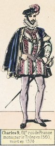 Karl IX, 61. König von Frankreich, bestieg den Thron 1560, gestorben 1574 (kolorierte Gravur)