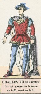 Karl VII genannt der Siegreiche, 54. König, bestieg den Thron 1422, gestorben 1461 (kolorierte Gravur) von French School