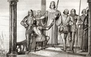 Karl V. (1358-80) der Weise überreicht sein Schwert an Duguesdin, aus 