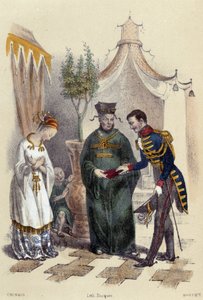 Chinesen besuchen einen fremden Militär; Illustration für China, - in „The twelve Nations“ von M.E Fouinet von French School