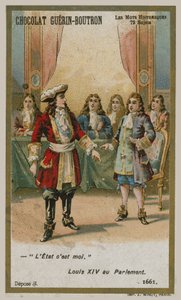 Chocolat Guerin-Boutron Handelskarte, Serie Historische Worte von French School