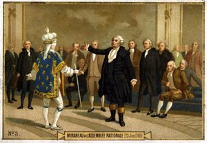 Chromolithographie darstellend Honoré Gabriel Riqueti, Graf von Mirabeau in der Nationalversammlung am 23. Juni von French School