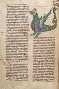 Text mit Illustration eines Drachen, aus Liber Floridus von Lambert de Saint-Omer, ca. 1120 von French School