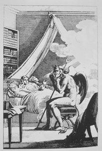 Collin de Plancy (1793-1887) im Gespräch mit dem Teufel, aus Le Diable Peint par Lui-meme (1825) illustriert in einer Geschichte der Magie, veröffentlicht Ende des 19. Jahrhunderts von French School