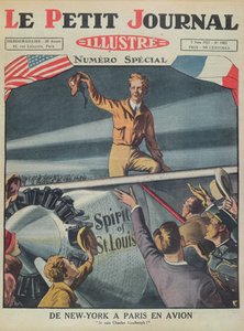 Colonel Charles Lindbergh (1902-74) bei seiner Ankunft am Flughafen Le Bourget nach dem ersten transatlantischen Flug von New York nach Paris am 21. Mai 1927, Titelbild von Le Petit Journal, 5. Juni 1927
