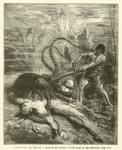 Kampf mit einem Oktopus (Gravur)