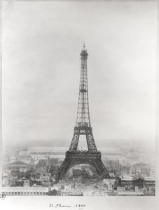 Bau des Eiffelturms, Paris, 31. März 1889 von French School