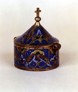 Behälter für heiliges Öl in Emaille. Limoges von French School