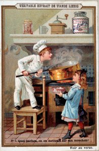 Koch in seinem Ofen - Chromo. Liebig von French School