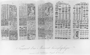 Kopie eines Fragments eines Maya-Manuskripts, das astronomische Tabellen mit den Finsternissen darstellt