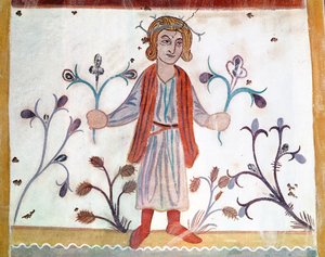Kopie eines mittelalterlichen Originals, das den April darstellt, aus den Monatsarbeiten, aus der Chapelle de Pritz, Laval