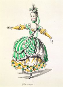 Kostümentwurf für Phrygienne, in Dardanus, einem Libretto von Leclerc de Labruere, komponiert von Jean-Philippe Rameau, Faksimile von A. Guillaumot Fils (Farbstich) von French School