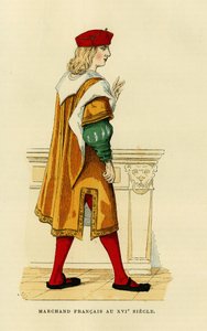 Kostüm eines französischen Kaufmanns im 17. Jahrhundert. Farbstich, in „Frankreich und die Franzosen durch die Jahrhunderte“ von Augustin Challamel, F. Roy Herausgeber, Paris 1882. Selva Sammlung. von French School
