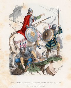 Graf zieht in den Krieg, gefolgt von seinen Vasallen, 8. bis 9. Jahrhundert