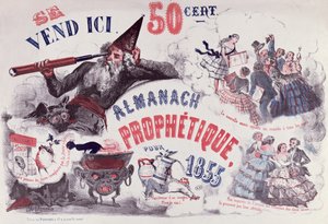Titelbild eines prophetischen Almanachs, der Nostradamus darstellt, 1855