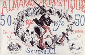 Titelbild eines prophetischen Almanachs, der Nostradamus darstellt, 1873