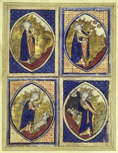 Schöpfung des Firmaments, Schöpfung der Sonne und des Mondes, Schöpfung der Tiere, Schöpfung der Vögel, spätes 13. Jahrhundert von French School