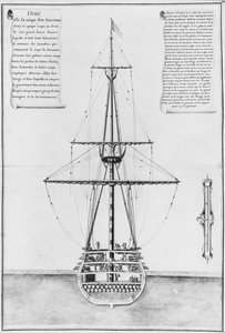 Querschnitt in der größten Breite eines bewaffneten und ausgestatteten Schiffes, Illustration aus dem Atlas de Colbert, Tafel 44