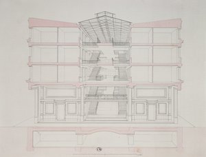 Querschnitt eines Hauses in der Napoleon-Wohnsiedlung, 58 rue Rochechouart, Paris, 1849 von French School