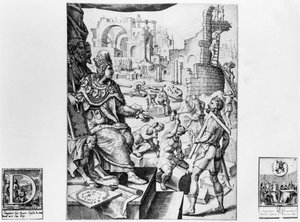 Dagobert I. (605-39), König der Franken, überwacht den Bau der Basilika Saint-Denis von French School