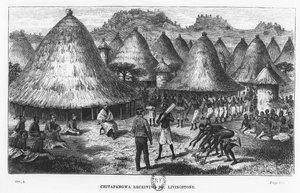 David Livingstone wird in einem Dorf in der Region der Großen Seen in Zentralafrika begrüßt von French School