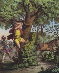 Tod von Absalom, Sohn von König David, der mit dem Kopf in den Ästen einer Eiche bei der Schlacht von Ephraims Wald gefangen wurde