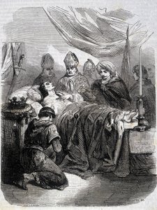 Tod von Saint Louis in Palästina im Jahr 1270 - in „Histoire de France“ von L.-P. Anquetil von French School
