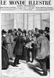 Demonstration zu Ehren von General Boulanger am Bahnhof Clermont Ferrand (Clermont-Ferrand), in „The Illustrous World“ im Jahr 1888 von French School