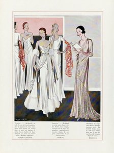 Entwurf für Abendkleider von Depouy-Magnin, Worth und Redfern, veröffentlicht 1931