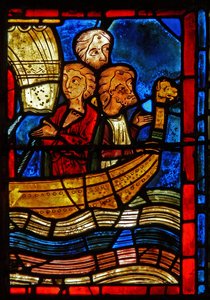 Detail eines Fensters, das Szenen aus dem Leben der Hl. Maria von Ägypten darstellt von French School