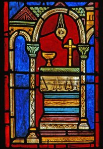 Detail eines Fensters, das Szenen aus dem Leben der Hl. Maria von Ägypten darstellt