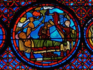 Detail eines Fensters, das das Gleichnis von Lazarus und Dives darstellt (Detail)