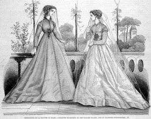 Zwei Brautkleider von Madame Fladry - in „La Mode illustrée“ vom 29.09.1867.