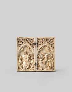 Diptychon von Saint Louis, gekrönt von Christus und der Kreuzigung, Vorderseite, 14. Jahrhundert