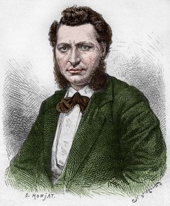 Entdeckung Kanadas: Porträt von Louis Riel (1844-1885), kanadischer Politiker und Verteidiger des Métis-Volkes. In „La nouvelle France“ von Eugene Guenin