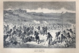 Entdecktes Kanada: Sport. Das Lacrosse-Spiel der amerikanischen Indianer. Zeichnung von Gustave Doré. Gravur aus dem späten 19. Jahrhundert in „La nouvelle France“ von Eugene Guenin