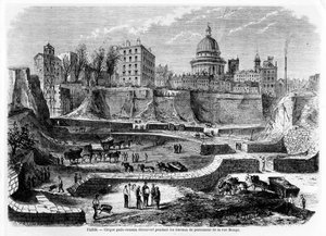 Entdeckung des gallo-römischen Amphitheaters in Paris während der Bauarbeiten an der Rue Monge, 1869, 1870