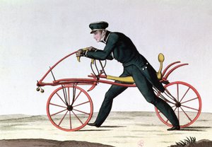Draisienne, Vorläufer des Fahrrads, erfunden 1816 von Baron Karl von Drais, 1820
